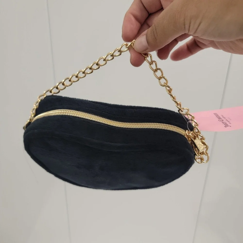 NEW! JUICY COUTURE Kids Faux Fur Heart Shoulder Bag Black Colorful Rhinestones‎